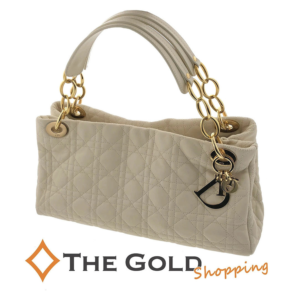 Christian Dior Cannage Tote Bag Leather Ivory White